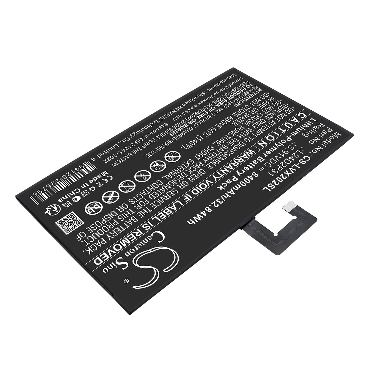 3.91V, Li-Polymer, 8400mAh, Tablet battery fits Lenovo, L24D2P31, XiaoXin Pad Pro 2024, 32.84Wh Tablet Cameron Sino Technology Limited