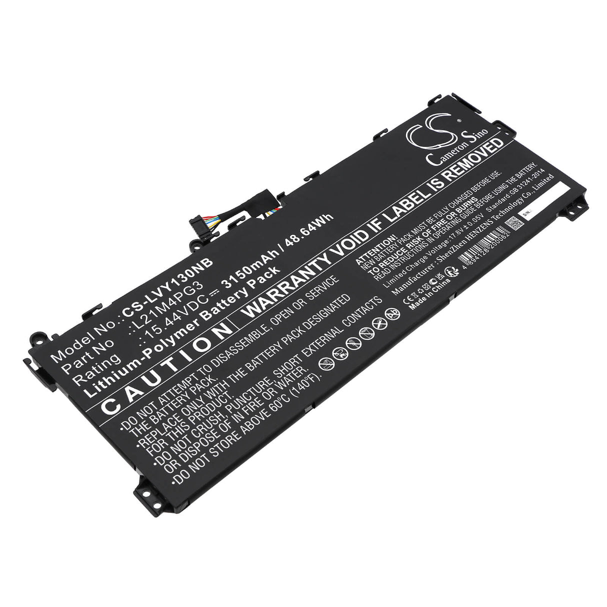 15.44V, Li-Polymer, 3150mAh, Notebook Battery fits Lenovo, Yoga 13w, 48.64Wh Notebook, Laptop Cameron Sino Technology Limited