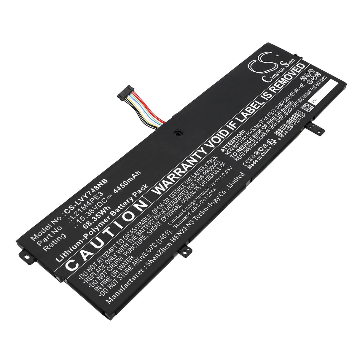 15.36V, Li-Polymer, 4450mAh, Notebook Battery fits Lenovo, L21b4pe2, Yoga 7 14arb7 82qf000dsp, 68.35Wh Notebook, Laptop Cameron Sino Technology Limited