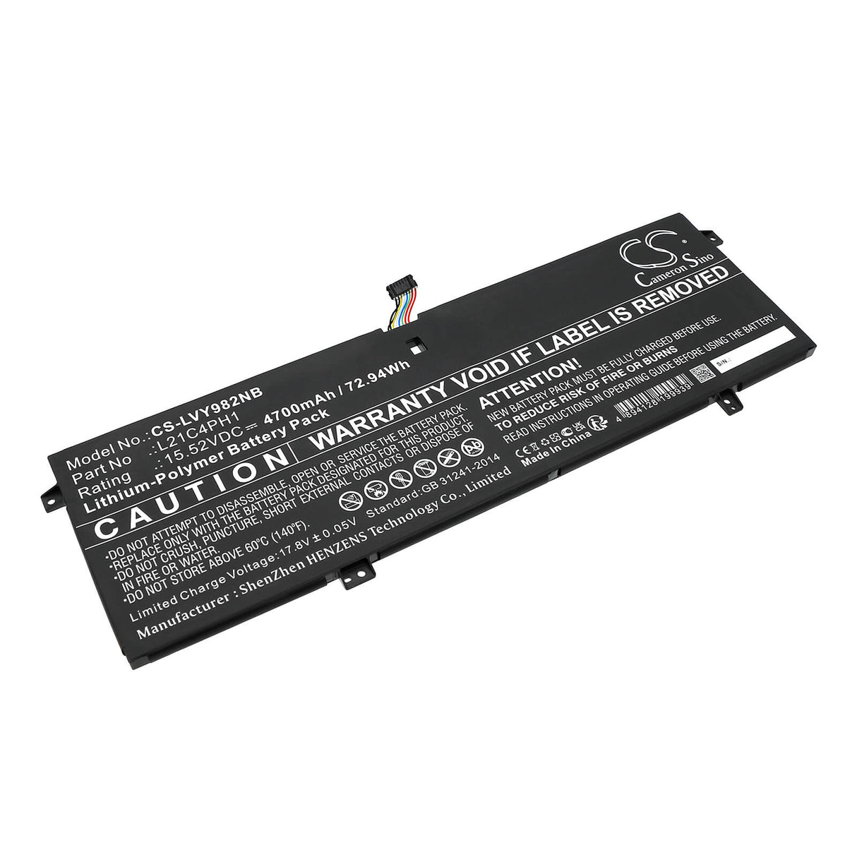 15.52V, Li-Polymer, 4700mAh, Notebook Battery fits Lenovo, Yoga Slim 9 14iap7 82t00002sp, Yoga Slim 9 14iap7 82t00003ge, 72.94Wh Notebook, Laptop Cameron Sino Technology Limited