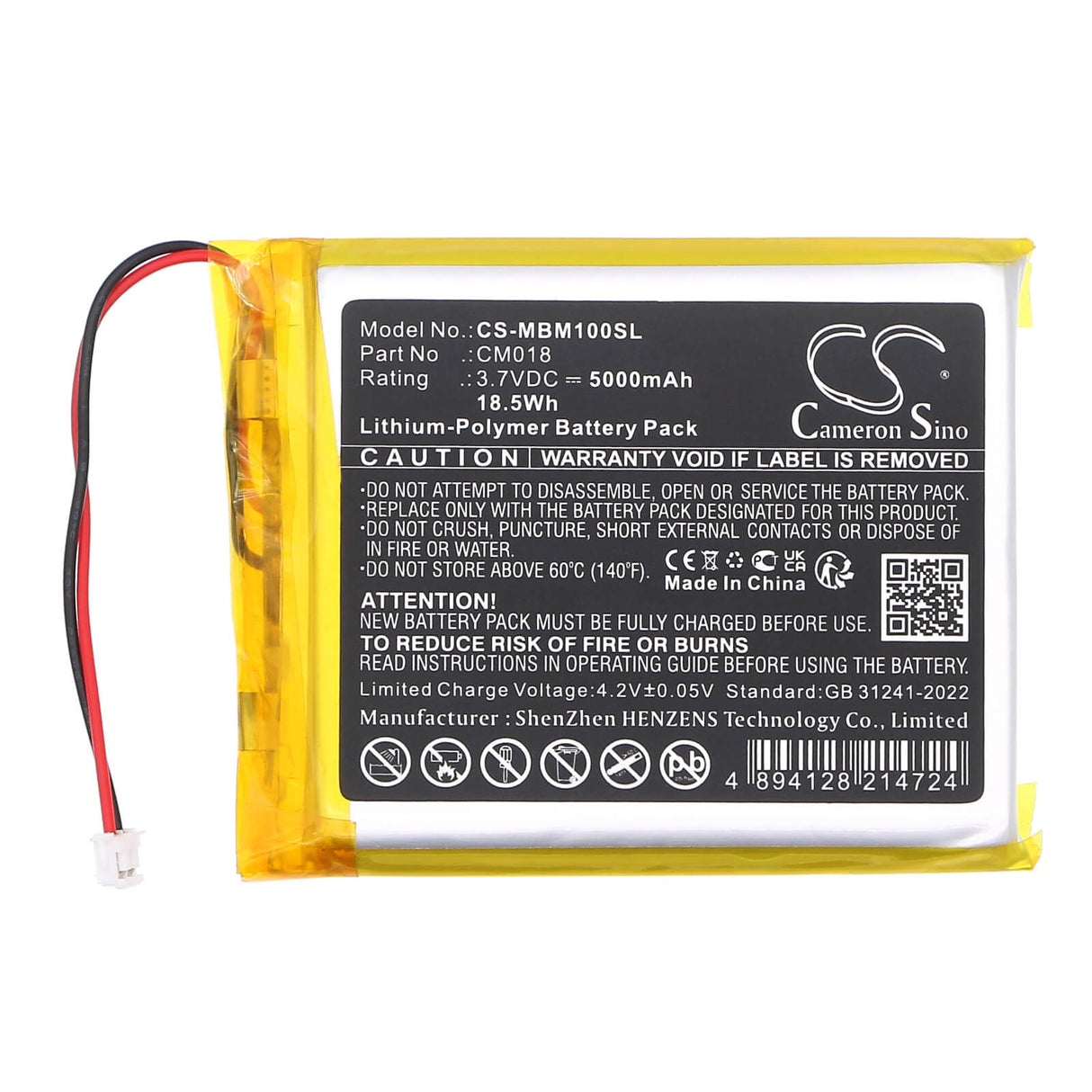 3.7V, Li-Polymer, 5000mAh, Home Security Camera battery fits Imilab, Cm018, M1, 18.5Wh Home Security Camera Cameron Sino Technology Limited
