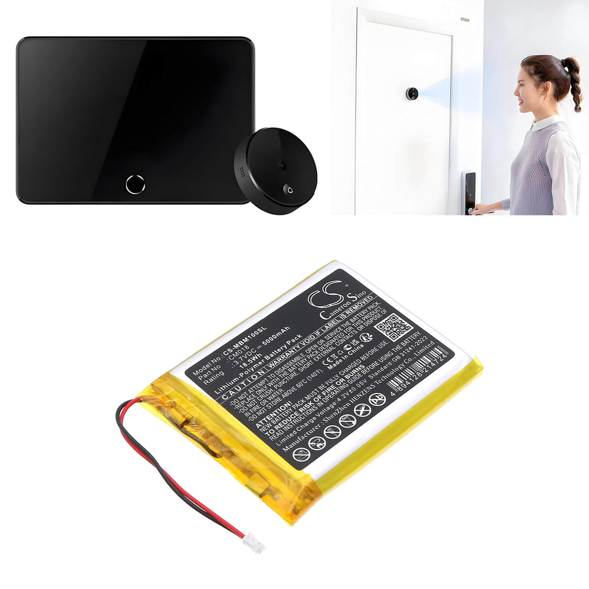 3.7V, Li-Polymer, 5000mAh, Home Security Camera battery fits Imilab, Cm018, M1, 18.5Wh Home Security Camera Cameron Sino Technology Limited