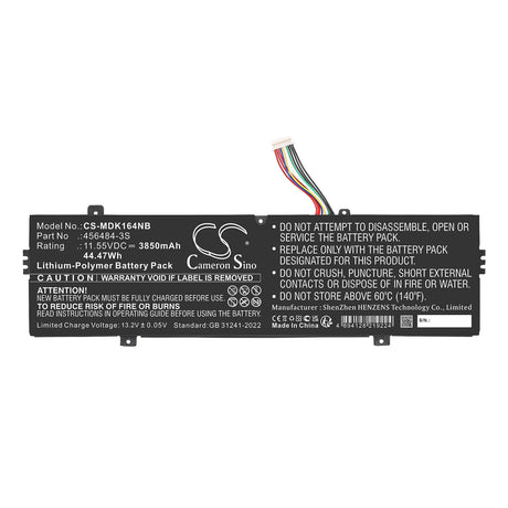 11.55V, Li-Polymer, 3850mAh, Notebook, Laptop battery fits Medion, 456484-3S, Akoya E14303 (NS14AR), Akoya E14304 (NS14AR), 44.47Wh Notebook, Laptop Cameron Sino Technology Limited