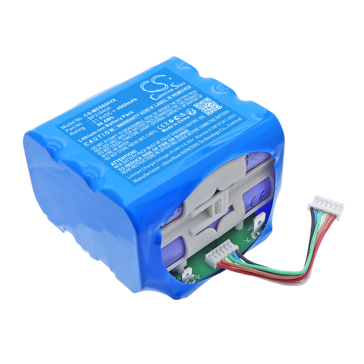 21.6V, Li-ion, 4000mAh, Vacuum battery fits Midea, BP21640A, S60, S60 Hono, 86.4Wh Vacuum Cameron Sino Technology Limited