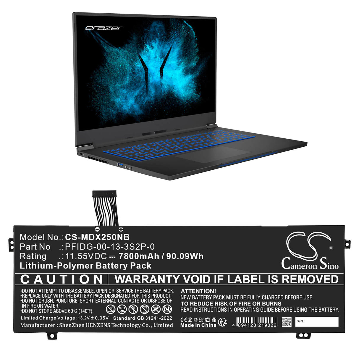 11.55V, Li-Polymer, 7800mAh, Notebook, Laptop battery fits Maingear, Vector Pro Mg-vcp17, 90.09Wh Notebook, Laptop Cameron Sino Technology Limited