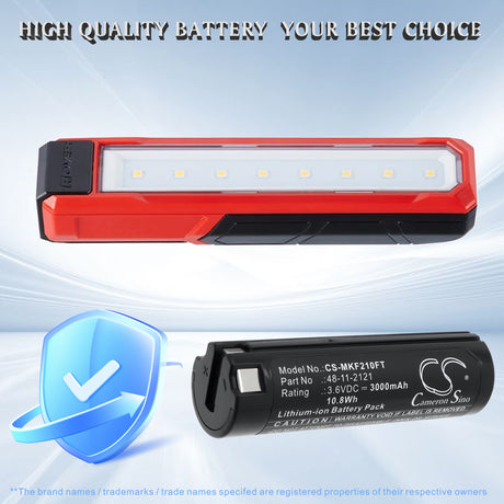 3.6V, Li-ion, 3000mAh, Flashlight battery fits Milwaukee, 48-11-2121, 2112-21, 2114-21, 10.8Wh Flashlight Cameron Sino Technology Limited