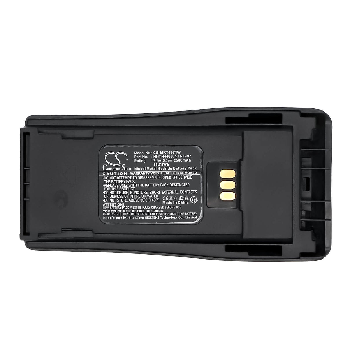 7.5V, Ni-MH, 2500mAh, Two-Way Radio battery fits Motorola, Mnn4254ar, Cp040, Cp140, 18.75Wh Two-Way Radio Cameron Sino Technology Limited