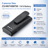 Two-Way Radio Li-ion Battery, For Motorola Cp150, Cp200, Cp250 7.2v, 2600mah - 18.72wh Two-Way Radio Cameron Sino Technology Limited