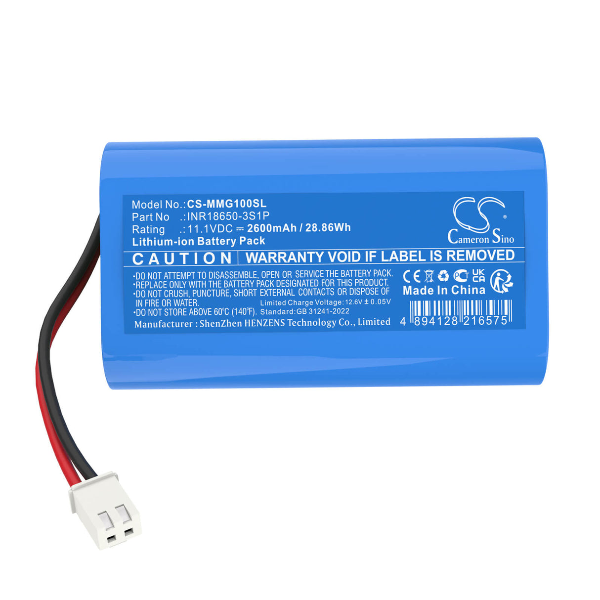 11.1V, Li-ion, 2600mAh, Personal Care battery fits Muscle, Inr18650-3s1p, Massage Gun, 28.86Wh Personal Care Cameron Sino Technology Limited