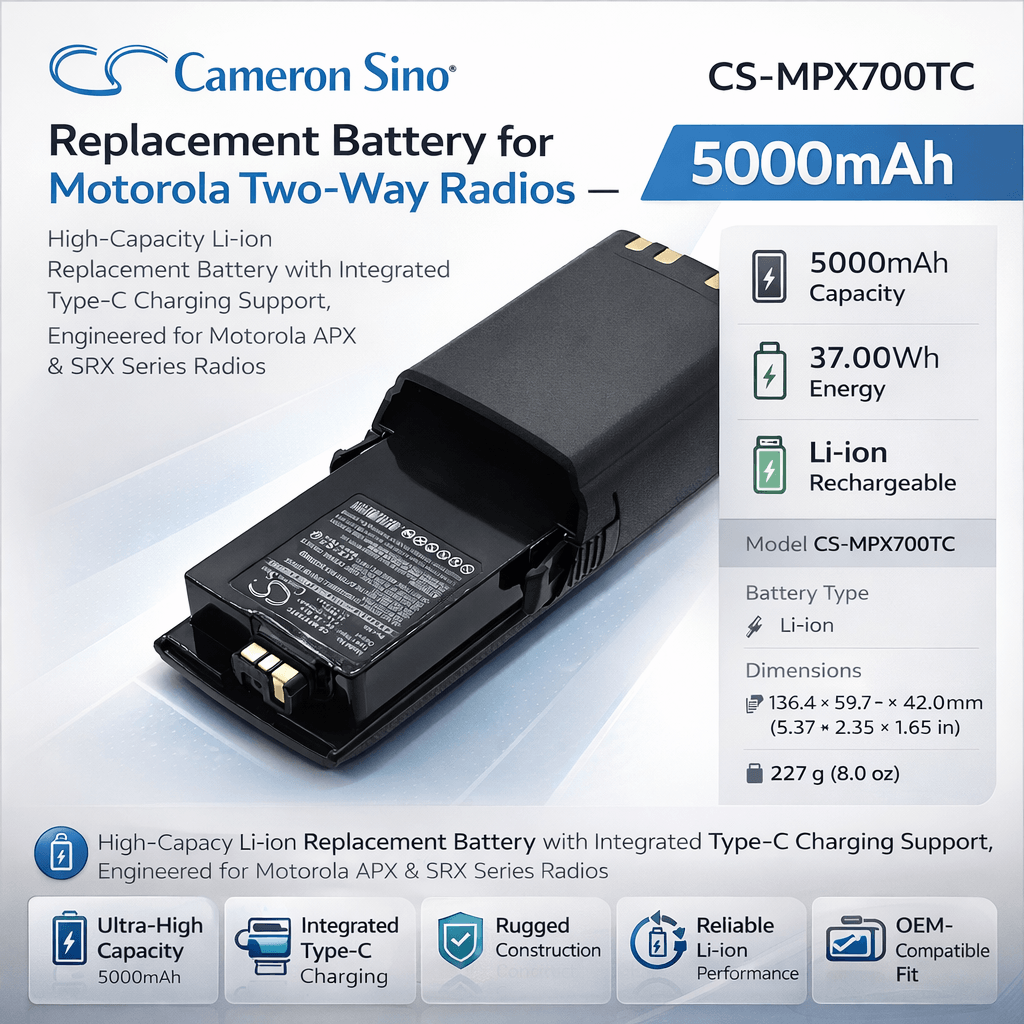 7.4V, Li-ion, 5000mAh, Two-Way Radio Battery fits Motorola, Apx 5000, Apx 6000, 37.00Wh Two-Way Radio Cameron Sino Technology Limited