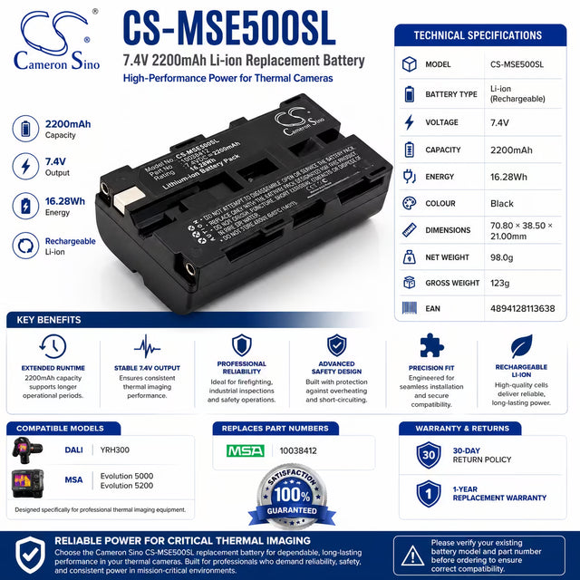 MSA 10038412 Replacement Battery 2200mAh 7.4V Li-ion Thermal Camera Cameron Sino Technology Limited