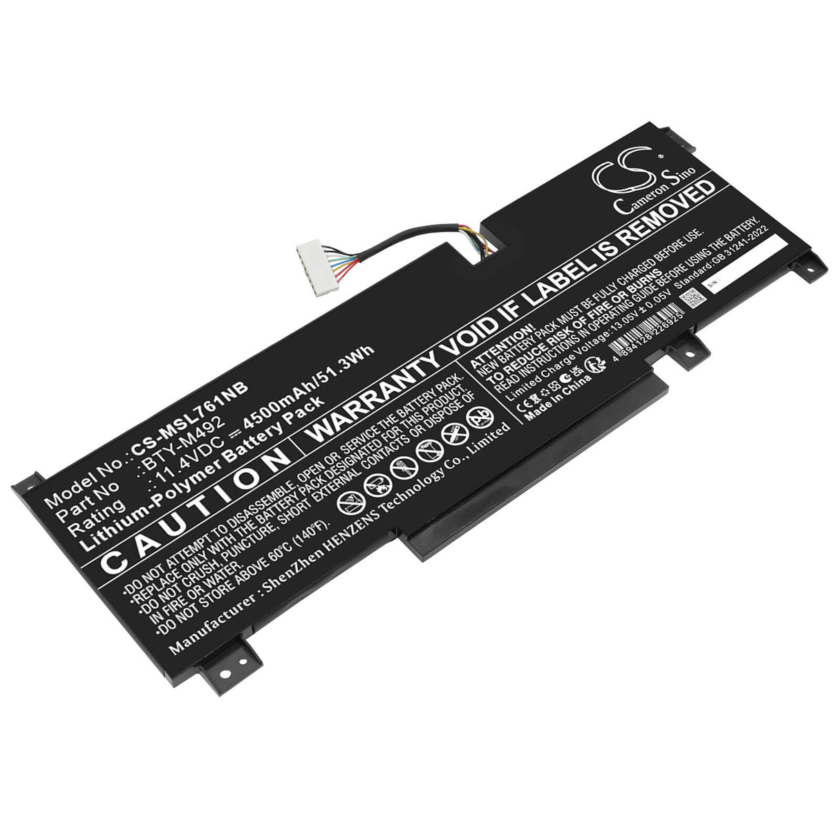 11.4V, Li-Polymer, 4500mAh, Notebook, Laptop battery fits MSI, BTY-M492, Bravo 15 B5DD-007XES, Bravo 15 B5DD-012XES, 51.3Wh Notebook, Laptop Cameron Sino Technology Limited