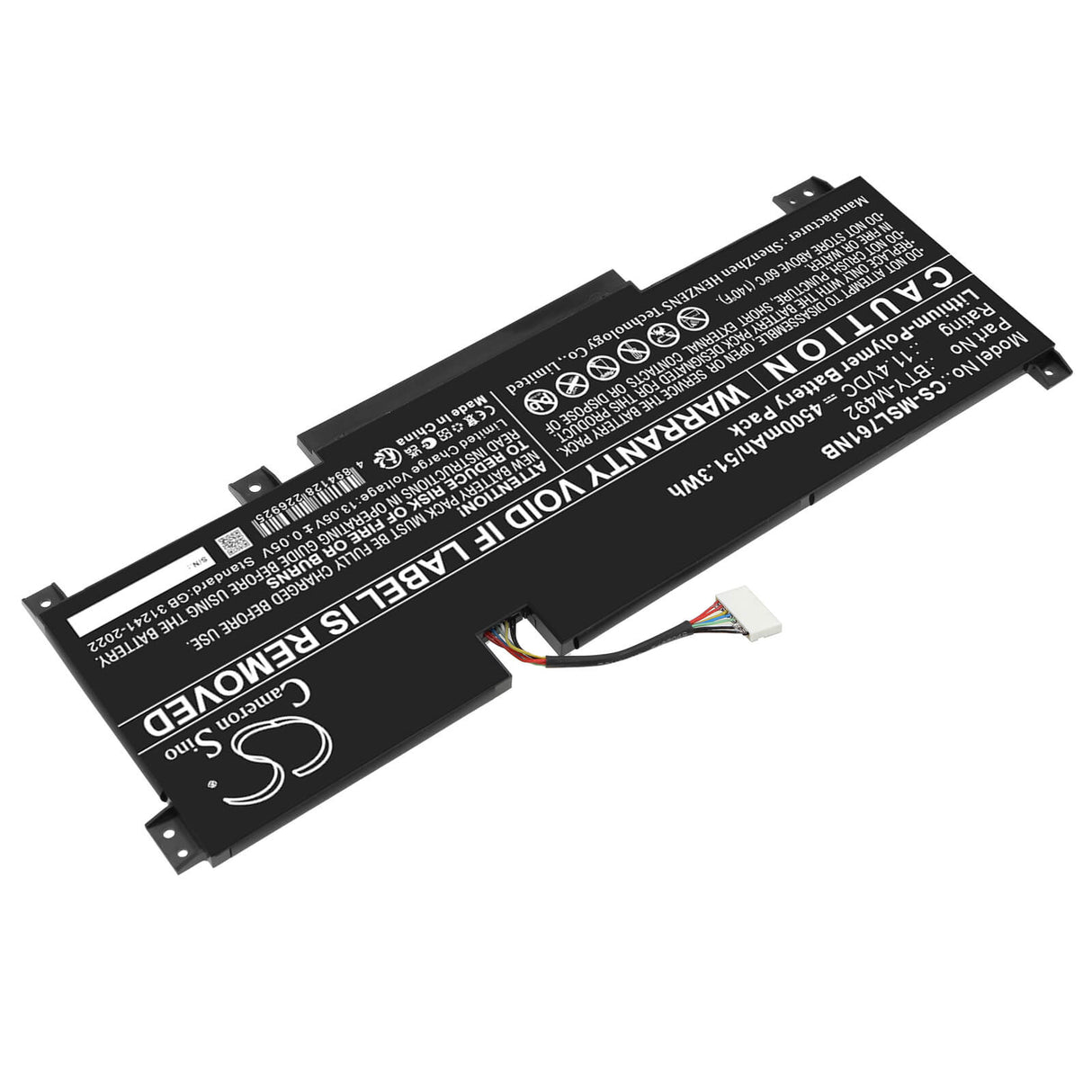 11.4V, Li-Polymer, 4500mAh, Notebook, Laptop battery fits MSI, BTY-M492, Bravo 15 B5DD-007XES, Bravo 15 B5DD-012XES, 51.3Wh Notebook, Laptop Cameron Sino Technology Limited