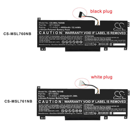 11.4V, Li-Polymer, 4500mAh, Notebook, Laptop battery fits MSI, BTY-M492, Bravo 15 B5DD-007XES, Bravo 15 B5DD-012XES, 51.3Wh Notebook, Laptop Cameron Sino Technology Limited