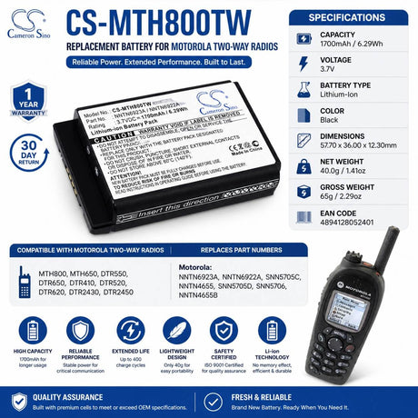 Two-way radio battery For Motorola Mth800, Mth650 3.7v, 1700mah - 6.29wh Two-Way Radio Cameron Sino Technology Limited