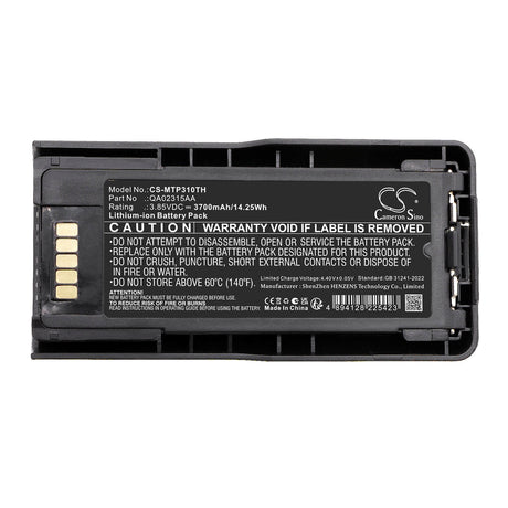 3.85V, Li-ion, 3700mAh, Two-Way Radio battery fits Motorola, PMNN4522A, MTP600, MTP3000, 14.25Wh Two-Way Radio Cameron Sino Technology Limited