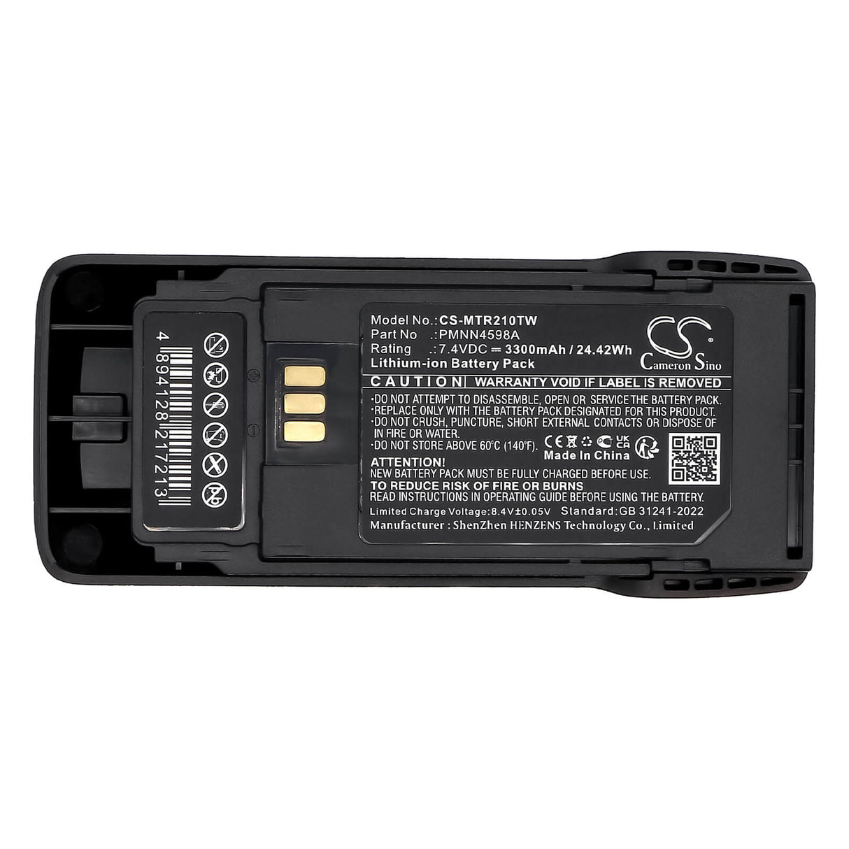 7.4V, Li-ion, 3300mAh, Two-Way Radio battery fits Motorola, PMNN4598A, R2, 24.42Wh Two-Way Radio Cameron Sino Technology Limited