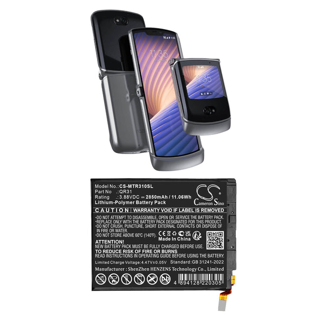 3.88V, Li-Polymer, 2850mAh, Mobile, SmartPhone battery fits Motorola, QR31, Razr 2024 5G, RAZR 50d 5G 2024, 11.06Wh Mobile, SmartPhone Cameron Sino Technology Limited