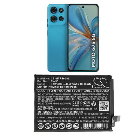 3,91V, Li-Polymère, 4850mAh, Mobile, Batterie de smartphone compatible avec Motorola, RW50, 18,96Wh Mobile, Smartphone Cameron Sino Technology Limited