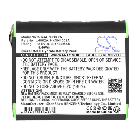 3.6V, Ni-MH, 1500mAh, Two-Way Radio battery fits Motorola, 1532, Em1000, Em1000r, 5.4Wh Two-Way Radio Cameron Sino Technology Limited