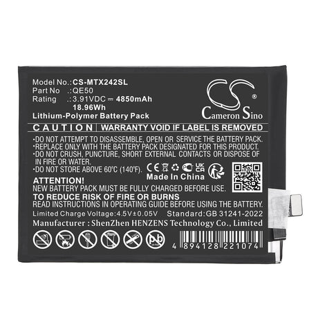 3,91V, Li-Polymer, 4850mAh, Mobile, Batterie de smartphone compatible avec Motorola, QE50, Moto G85 5G, Moto S50 Neo 5G, 18,96Wh Mobile, Smartphone Cameron Sino Technology Limited