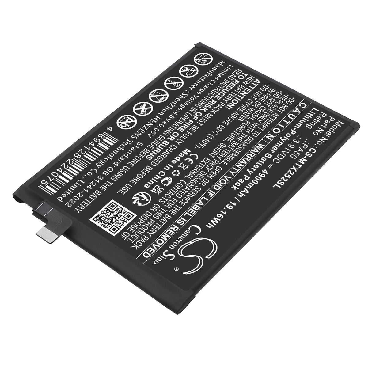 3.91V, Li-Polymer, 4900mAh, Mobile, SmartPhone battery fits Motorola, RA50, Moto G 5G 2025, Moto G15 NFC 2025, 19.16Wh Mobile, SmartPhone Cameron Sino Technology Limited