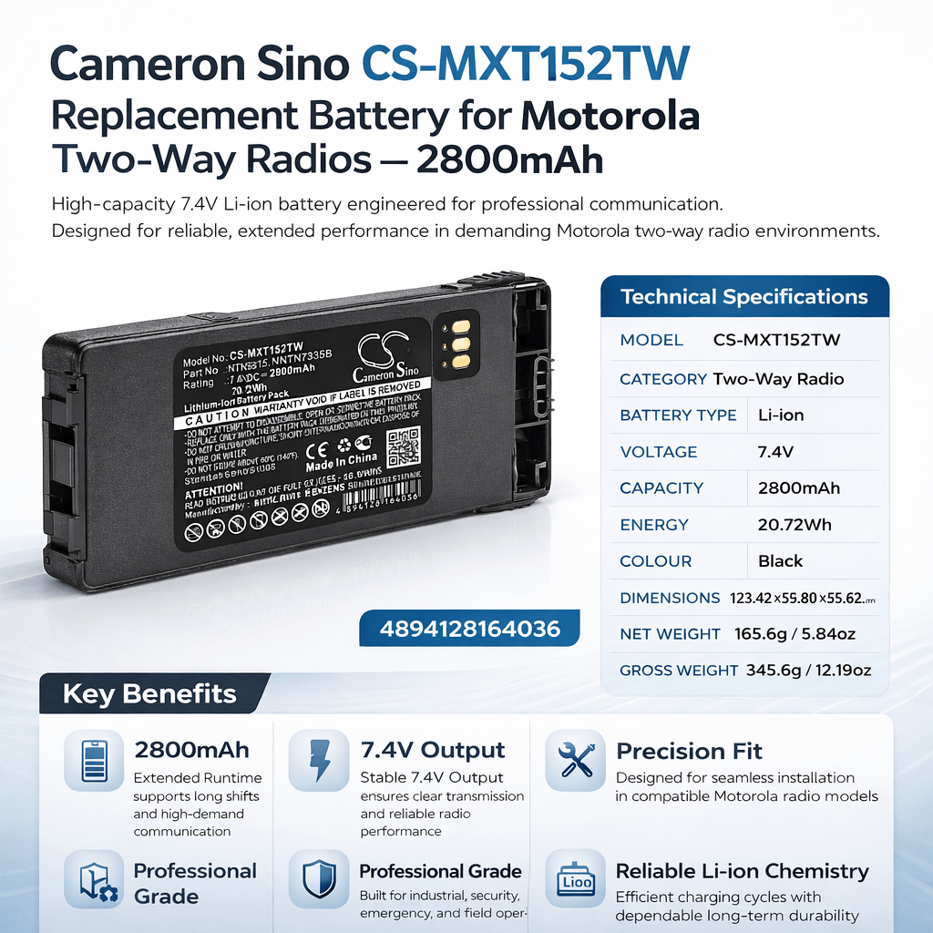 Li-ion Two-Way Radio Battery For Motorola, Mt1500, Nt1500, Pr1500, Radius 7.4v, 2800mah - 20.72wh Two-Way Radio Cameron Sino Technology Limited