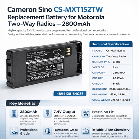 Li-ion Two-Way Radio Battery For Motorola, Mt1500, Nt1500, Pr1500, Radius 7.4v, 2800mah - 20.72wh Two-Way Radio Cameron Sino Technology Limited
