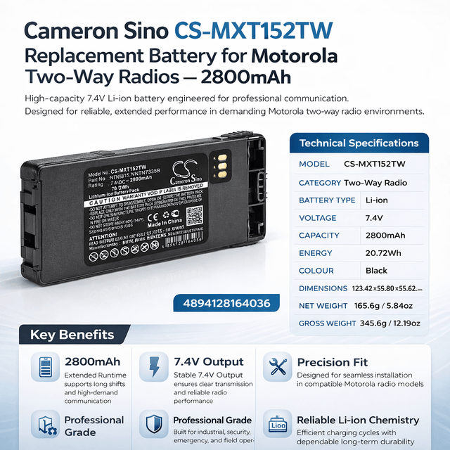 Li-ion Two-Way Radio Battery For Motorola, Mt1500, Nt1500, Pr1500, Radius 7.4v, 2800mah - 20.72wh Two-Way Radio Cameron Sino Technology Limited