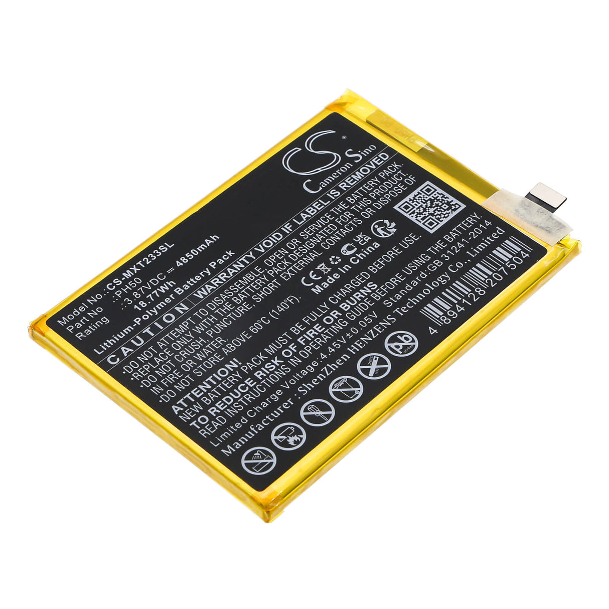 3.87V, Li-Polymer, 4850mAh, SmartPhone battery fits Motorola, Ph50, Moto G23, Xt2333, 18.77Wh Mobile, SmartPhone Cameron Sino Technology Limited (Smartphone)