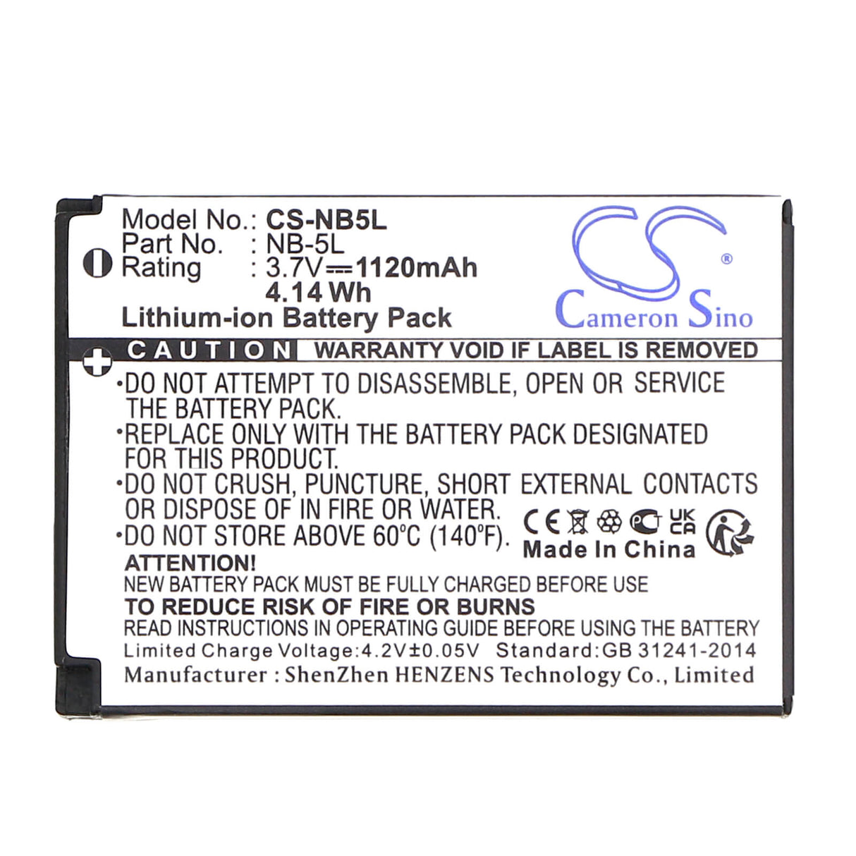 Camera Battery For Canon NB-5L, Digital Ixus 800 Is, 3.7v, 1120mah - 4.14wh Camera Cameron Sino Technology Limited (Camera)