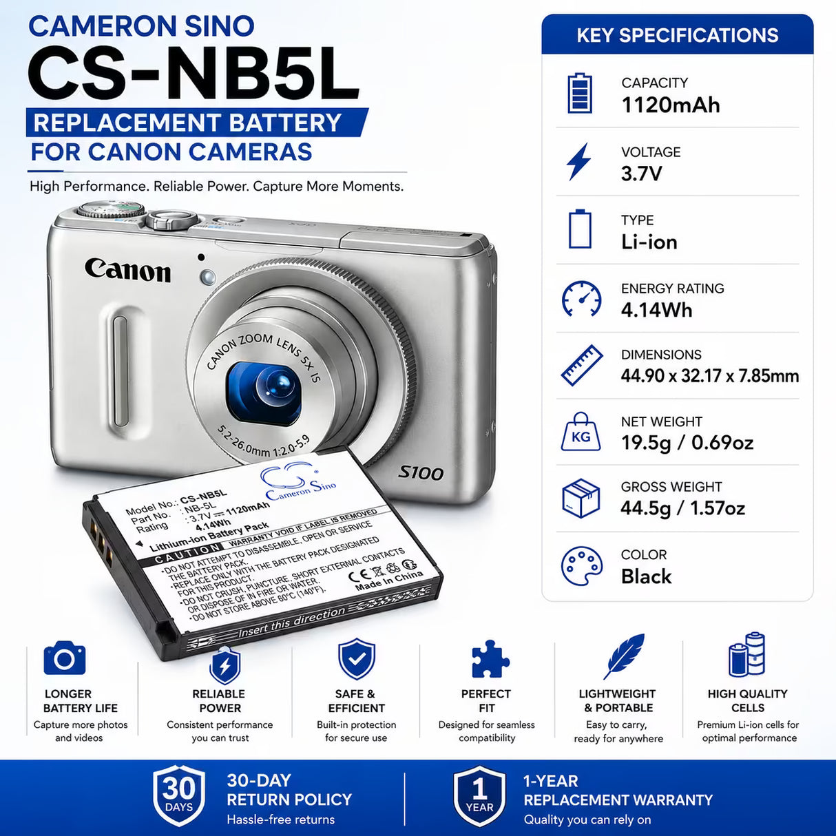 Canon NB-5L Replacement Battery 1120mAh for PowerShot SX230 HS Camera Cameron Sino Technology Limited (Camera)