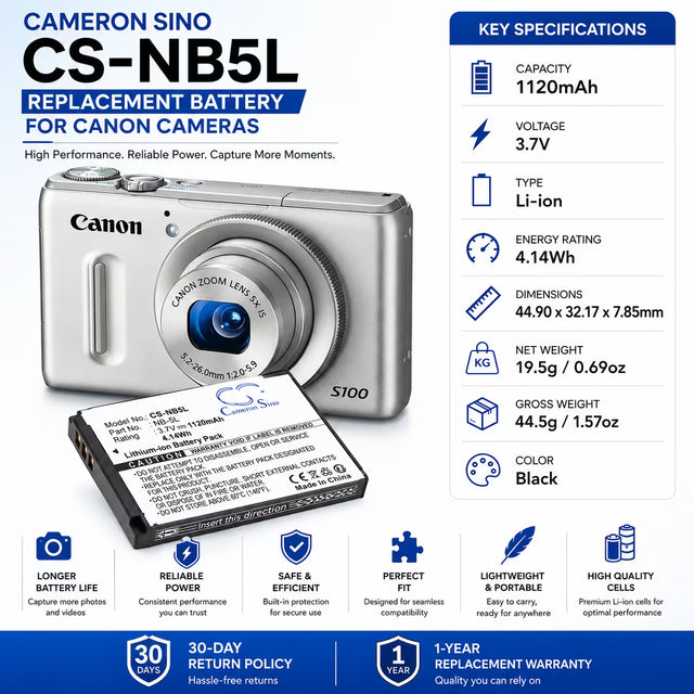 Canon NB-5L Replacement Battery 1120mAh for PowerShot SX230 HS Camera Cameron Sino Technology Limited (Camera)