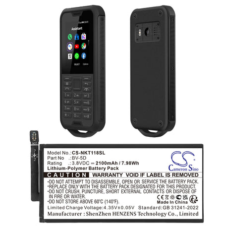 3.8V, Li-Polymer, 2100mAh, Mobile, SmartPhone battery fits Nokia, BPCNTBY001B, 800 Tough, TA-1186, 7.98Wh Mobile, SmartPhone Cameron Sino Technology Limited (Smartphone)