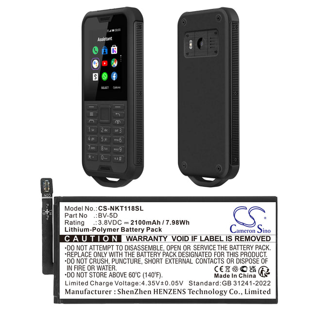 3.8V, Li-Polymer, 2100mAh, Mobile, SmartPhone battery fits Nokia, BPCNTBY001B, 800 Tough, TA-1186, 7.98Wh Mobile, SmartPhone Cameron Sino Technology Limited (Smartphone)