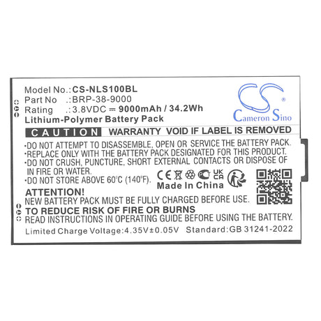 3.8V, Li-Polymer, 9000mAh, Tablet battery fits Newland, BRP-38-9000, SD100 Orion II MD, 34.2Wh Tablet Cameron Sino Technology Limited