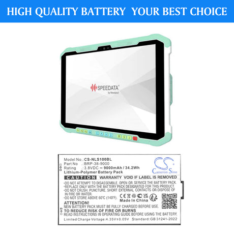 3.8V, Li-Polymer, 9000mAh, Tablet battery fits Newland, BRP-38-9000, SD100 Orion II MD, 34.2Wh Tablet Cameron Sino Technology Limited