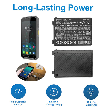 3.85V, Li-ion, 5000mAh, Barcode Scanner battery fits Newland, BTY95L, MT93, MT93 Megattera, 19.25Wh Barcode Scanner Cameron Sino Technology Limited