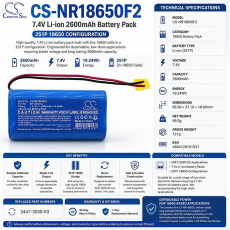 Cameron Sino CS-NR18650F2 7.4V 2600mAh Li-ion 2S1P 18650 Battery Pack 18650 Cameron Sino Technology Limited