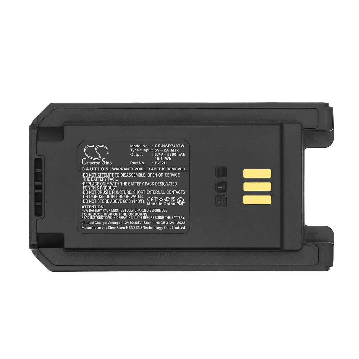 3.7V, Li-ion, 5300mAh, Two-Way Radio battery fits Inrico, B-52H, T740, 19.61Wh Two-Way Radio Cameron Sino Technology Limited