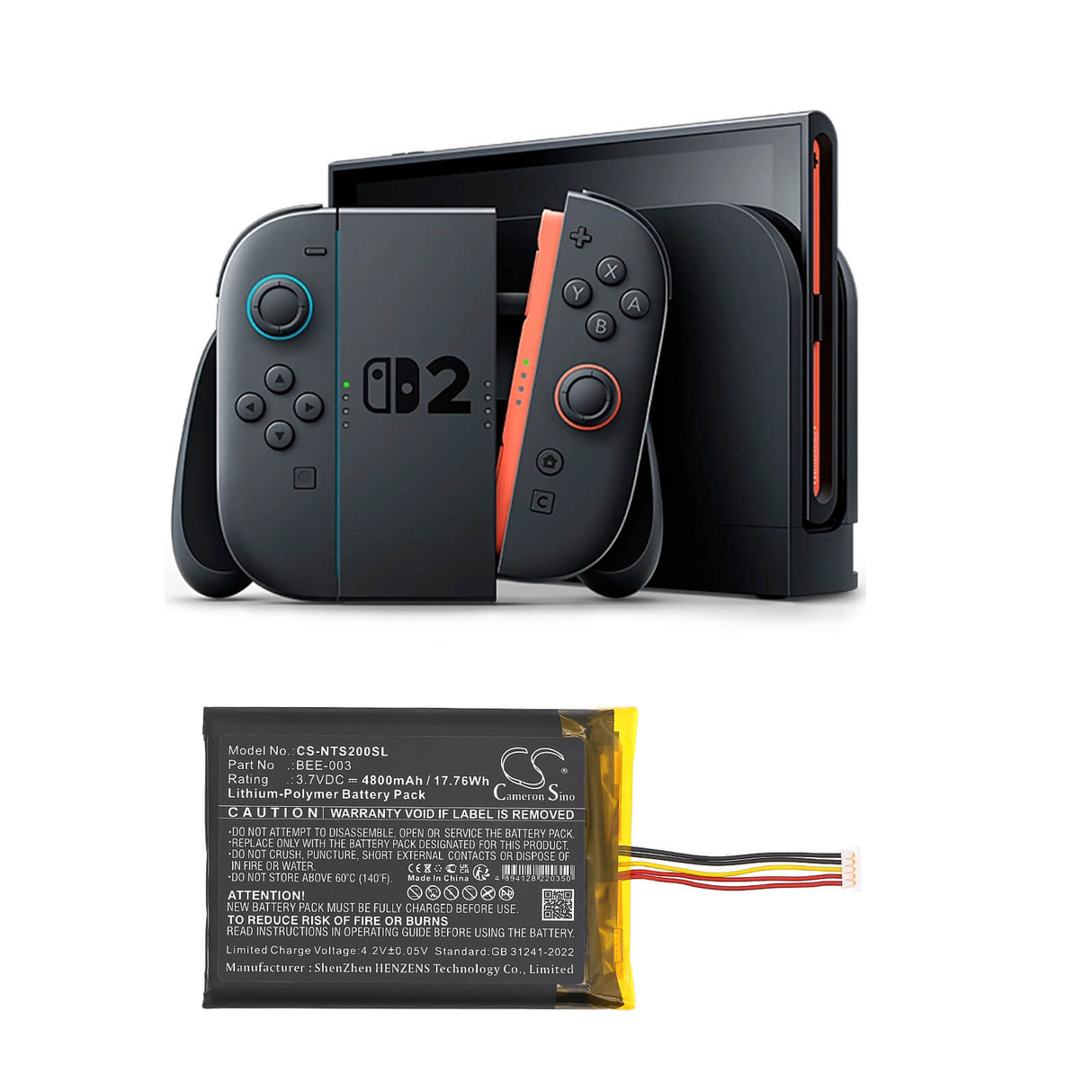 3,7V, Li-Polymère, 4800mAh, batterie de console de jeu compatible avec Nintendo, BEE-003, BEE 001, BEE-001, 17,76Wh Console de jeu Cameron Sino Technology Limited