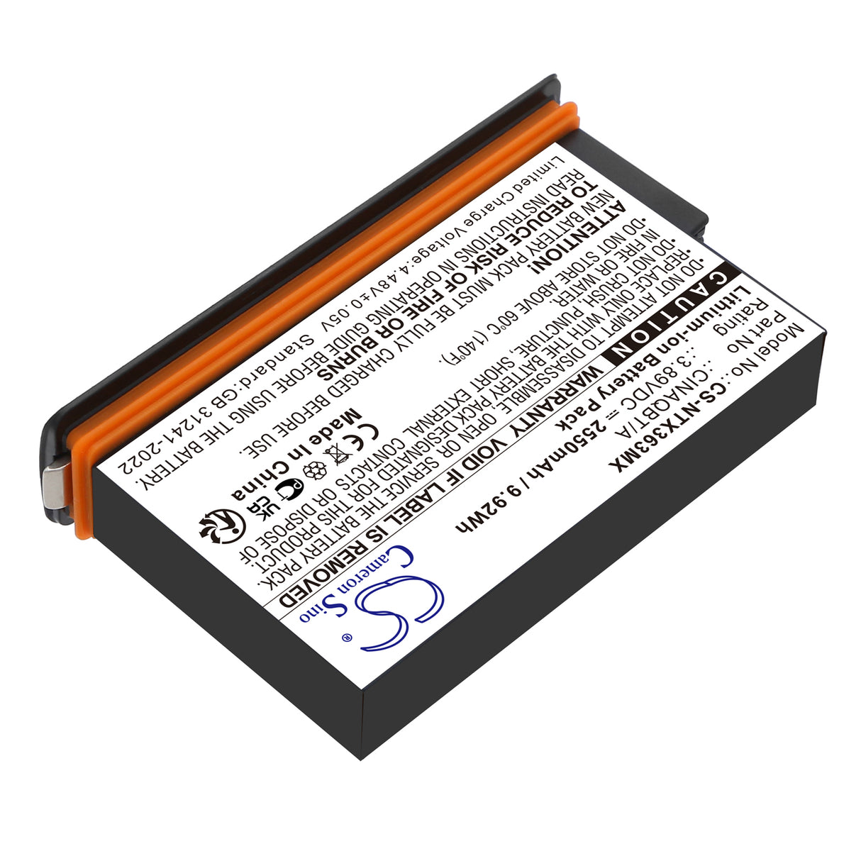 3.89V, Li-ion, 2550mAh, Camera battery fits Insta360, CINAQBT/A, One X3, 9.92Wh Camera Cameron Sino Technology Limited