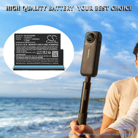 3.89V, Li-ion, 2000mAh, Camera battery fits Insta360, CINSBAFA, X4 Air, 7.78Wh Camera Cameron Sino Technology Limited