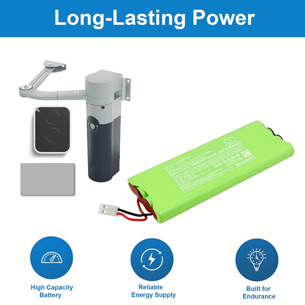 14.4V, Ni-MH, 2200mAh, Smart Home battery fits Nice, PS424, 2024, Walky Motors, 31.68Wh Smart Home Cameron Sino Technology Limited