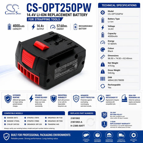 2187.002 Battery Replacement for Orgapack OR-T250, Signode BXT2 & Strapex STB70 – 14.4V 4000mAh Strapping Tools Cameron Sino Technology Limited