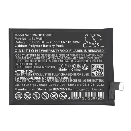 7,82V, Li-Polymer, 2650mAh, batterie de smartphone compatible avec Realme, Oppo, Blpa51, Realme Gt 6t, 20,72Wh Mobile, Smartphone Cameron Sino Technology Limited (Smartphone)