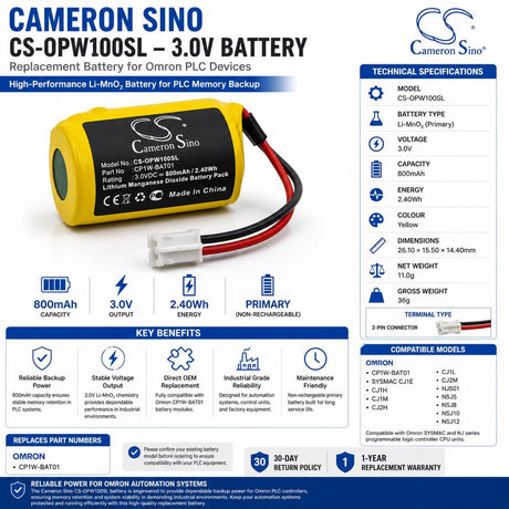 PLC Battery for Omron, Cp1w-bat01 3v, 800mah - 2.40wh PLC Cameron Sino Technology Limited