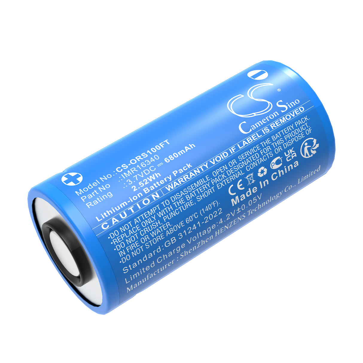 3.7V, Li-ion, 680mAh, Flashlight battery fits Olight, Imr16340, Baton 3, Perun Mini, 2.52Wh Flashlight Cameron Sino Technology Limited