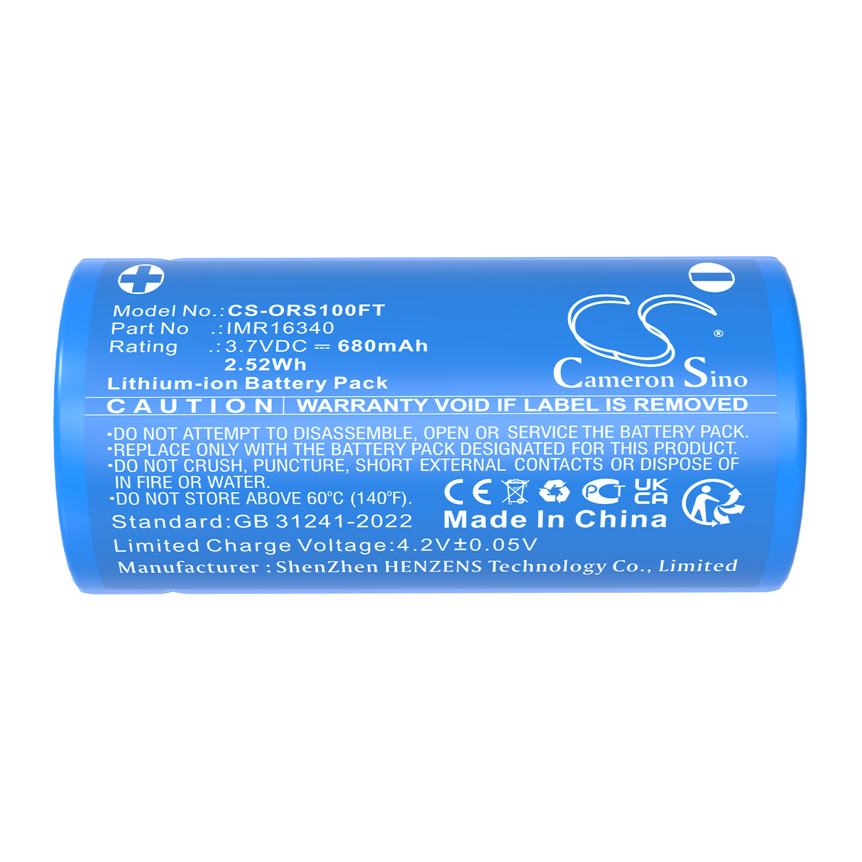 3.7V, Li-ion, 680mAh, Flashlight battery fits Olight, Imr16340, Baton 3, Perun Mini, 2.52Wh Flashlight Cameron Sino Technology Limited