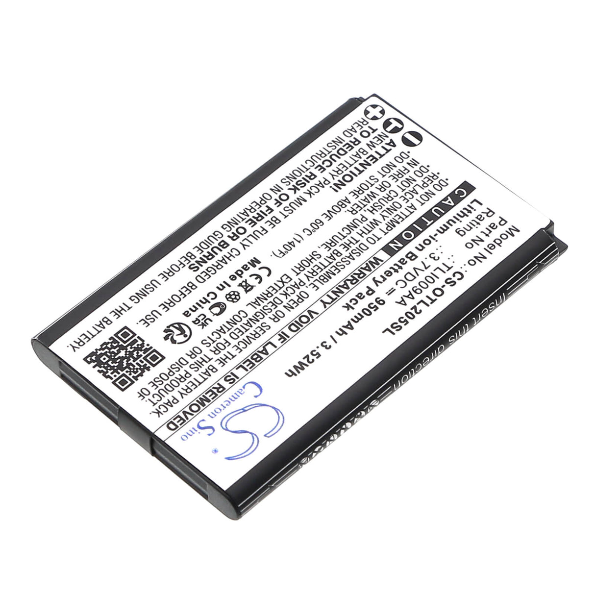 3,7V, Li-ion, 950mAh, batterie de téléphone mobile, smartphone compatible avec Alcatel, One Touch 2053, Ot-2038x, 3,52Wh Mobile, Smartphone Cameron Sino Technology Limited (Smartphone)